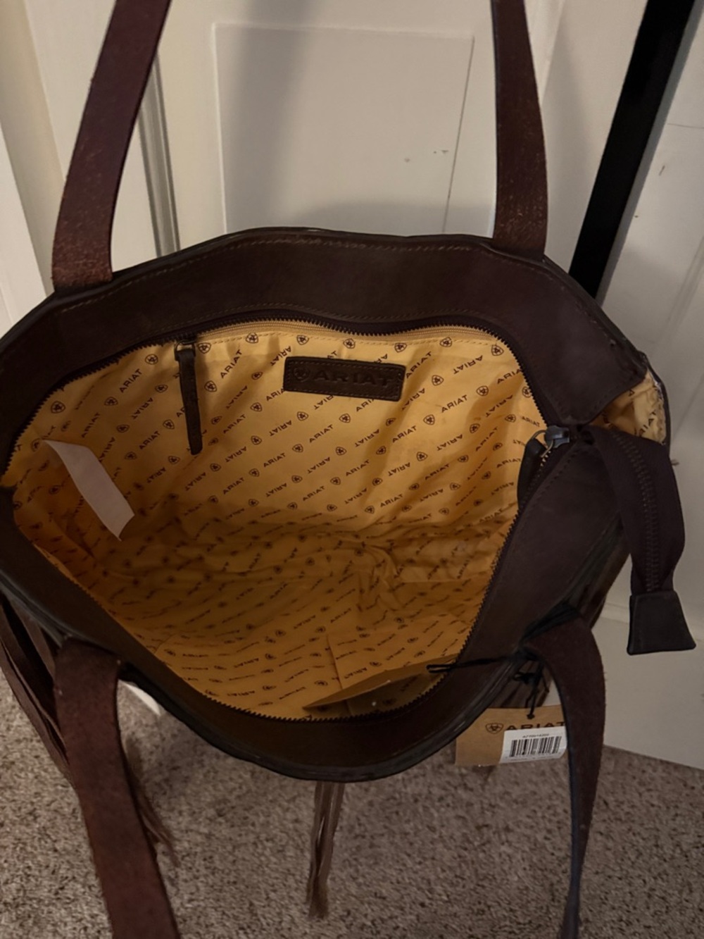 Ariat Brown Fringe Western Tote with Cowhide Accent - Picture 3 of 6